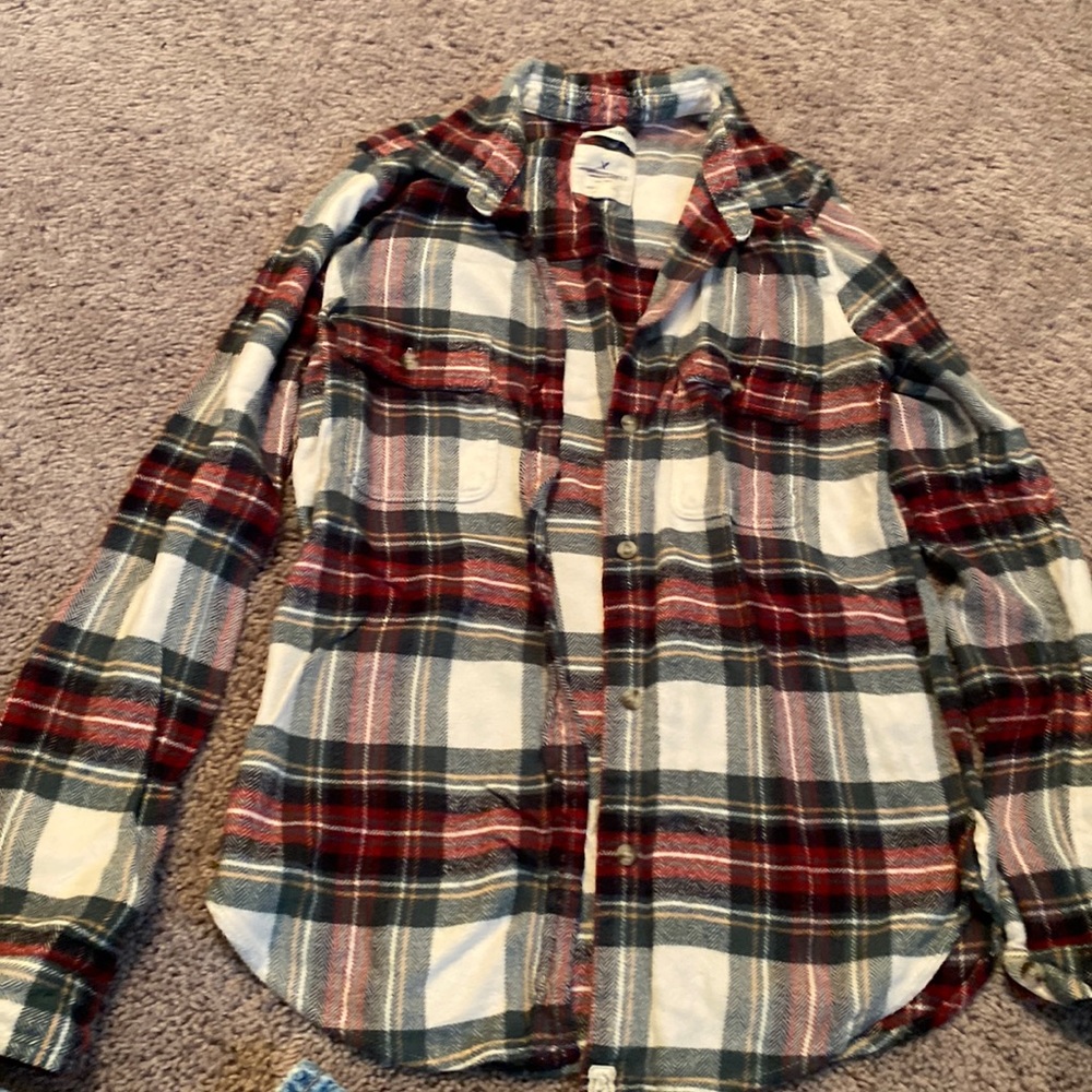 American eagle boyfriend fit thick flannel red green blue yellow